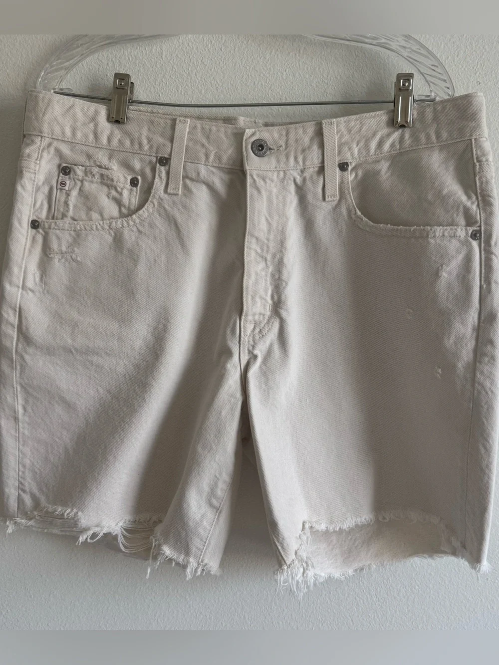 AG Denim Ex-Boyfriend Mid-Rise Raw-Hem Denim Shorts in Opal Stone